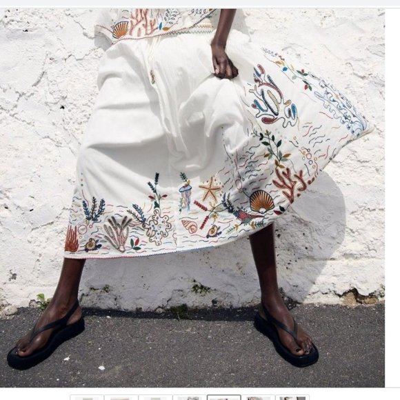 Zara Sea-Life Embroidered Long Cotton Skirt  Ecru XL - Picture 15 of 16